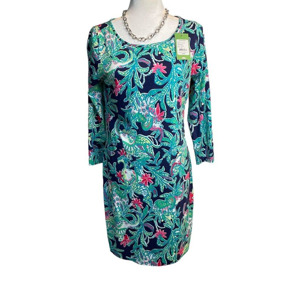 Lilly Pulitzer 3/4 Sleeve Print Marlowe Dress in Bright Navy Size Medium